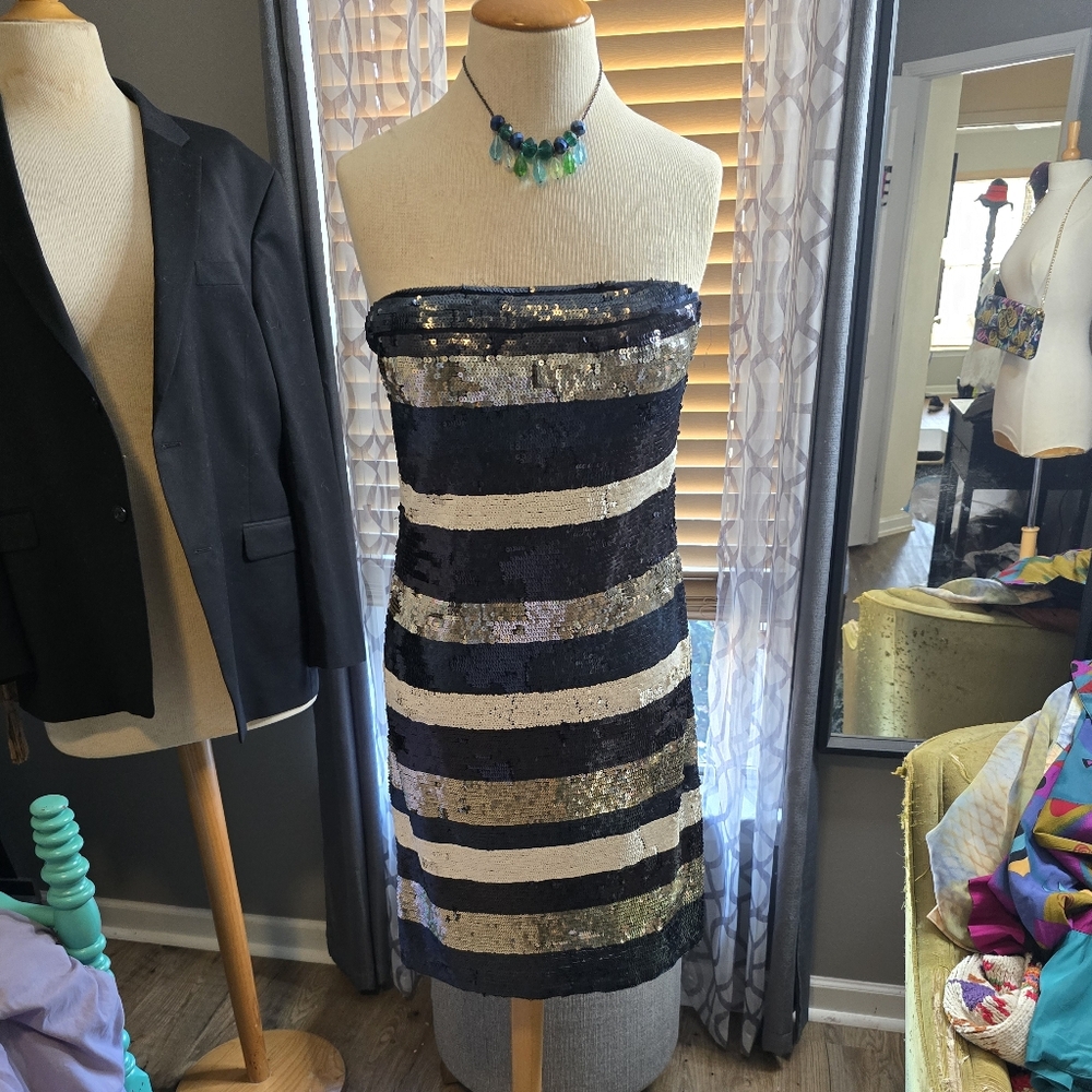 ⚡️Striped Sequin Strapless Dress by Mango